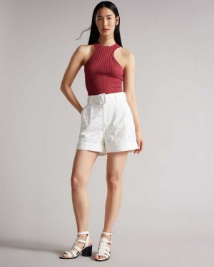 Ted Baker Suzet Tailored Shorts With Belt White | 20579-YVFL