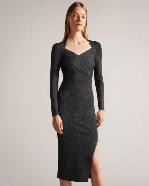 Ted Baker Tabytha Slim Fit Cross Over Knit Dress Black | 10542-EJAK