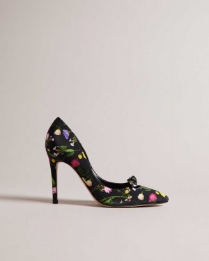 Ted Baker Telini Floral Print Bow Court Heels Black | 43509-SDMC