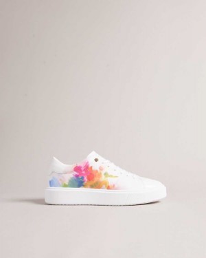 Ted Baker Tennia Art Print Platform Trainers White-Orange | 54168-CNHO