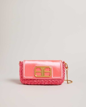 Ted Baker Tikyra Satin Crochet Crossbody Bag Coral | 41857-KYAS