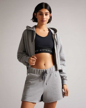 Ted Baker Tinia Cropped Jersey Hoodie Medium Grey | 51260-MADT