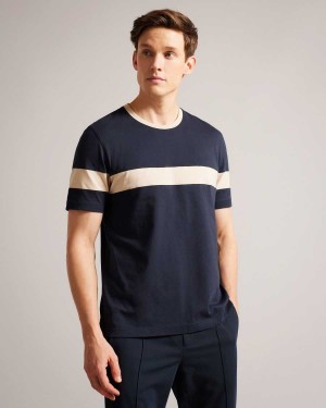 Ted Baker Trez Short Sleeve Regular Colour Block T-Shirt Navy | 09483-VZFL