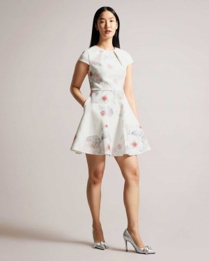 Ted Baker Trinia Floral Print Skater Dress Natural | 82901-FECD