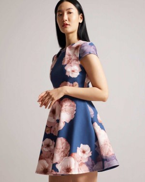 Ted Baker Trinia Floral Print Skater Dress Dark Blue | 70264-DAOZ