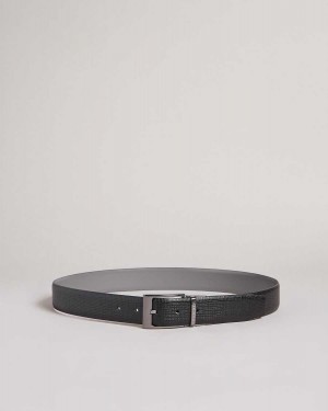 Ted Baker Twin Cross Hatch Leather Reversible Belt Black | 67298-LAQT