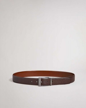 Ted Baker Twin Cross Hatch Leather Reversible Belt Brown-Chocolate | 82154-NIWC