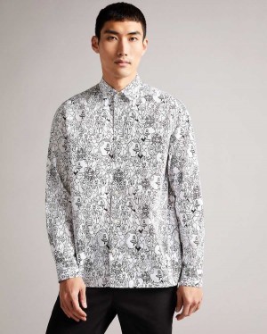 Ted Baker Upland All Over Character Print Shirt White | 93176-UDXY