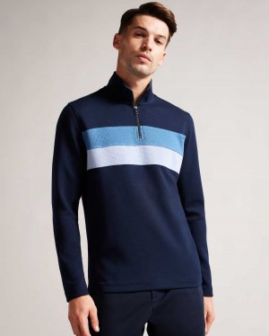 Ted Baker Veller Long Sleeve Slim Fit Half Zip Jumper Navy | 67349-ANOY