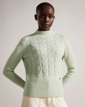 Ted Baker Veolaa Wool And Mohair Blend Cable Knit Jumper Light Green | 42075-QTAW