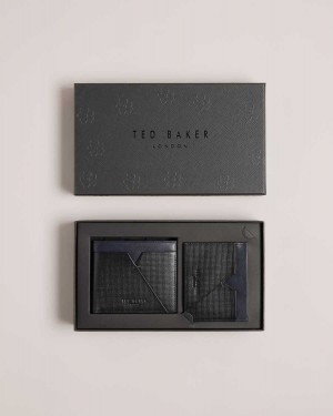 Ted Baker Viktree Textured Leather Wallet And Cardholder Set Black | 03872-CJIS