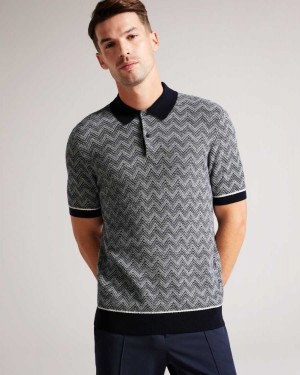 Ted Baker Waldun Zig Zag Knit Polo Shirt Navy | 65094-TRZQ