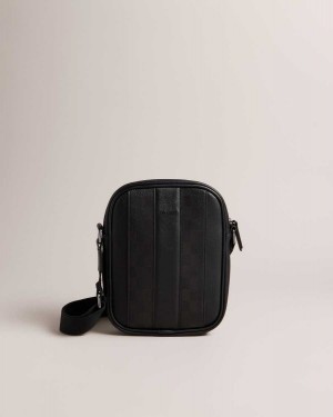 Ted Baker Waydon House Check PU Flight Bag Black | 03587-CHXE