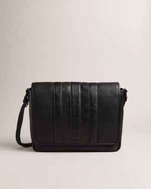 Ted Baker Wayvon House Check PU Messenger Bag Black | 10389-BPJG