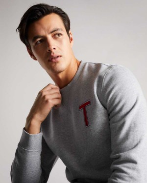 Ted Baker Welloe LS Varsity 'T' Sweatshirt Grey-Marl | 24173-KFVP