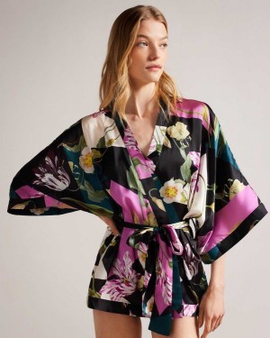 Ted Baker Wenddi Botanical Print Kimono Black | 43195-YRQL