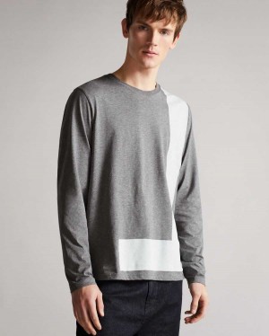 Ted Baker Yapton LS T print T-Shirt Grey-Marl | 05827-CXHD