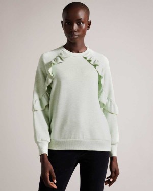 Ted Baker Yazme Frilled Sweatshirt With Chain Trim Light Green | 39760-EAHW