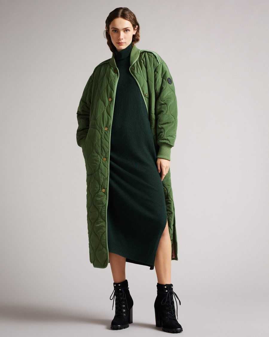 Ted Baker Aavvaa Knitted Dress With Ruched Side Detail Green | 01789-SIZC