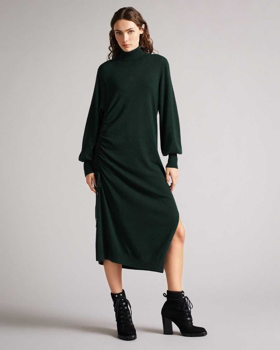 Ted Baker Aavvaa Knitted Dress With Ruched Side Detail Green | 01789-SIZC