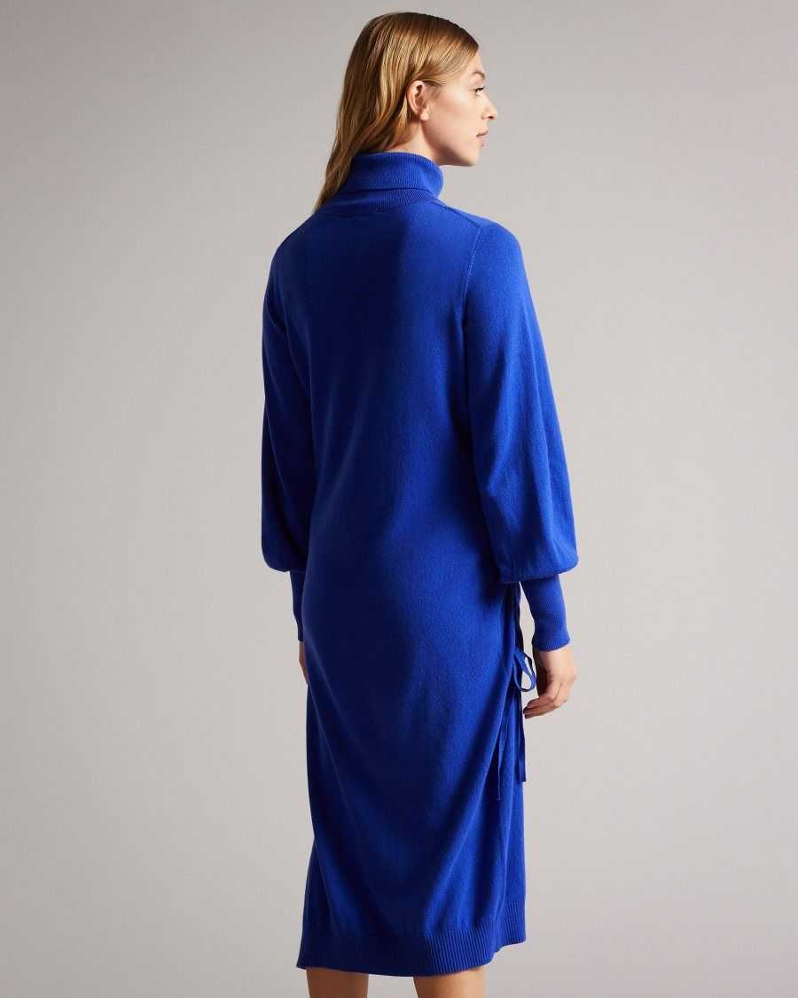 Ted Baker Aavvaa Knitted Dress With Ruched Side Detail Bright Blue | 24675-DBWA