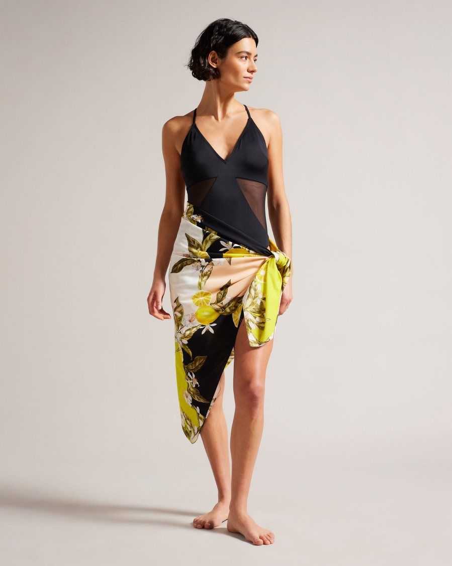 Ted Baker Abbieee Botanical Printed Beach Sarong Black | 45231-GCKF