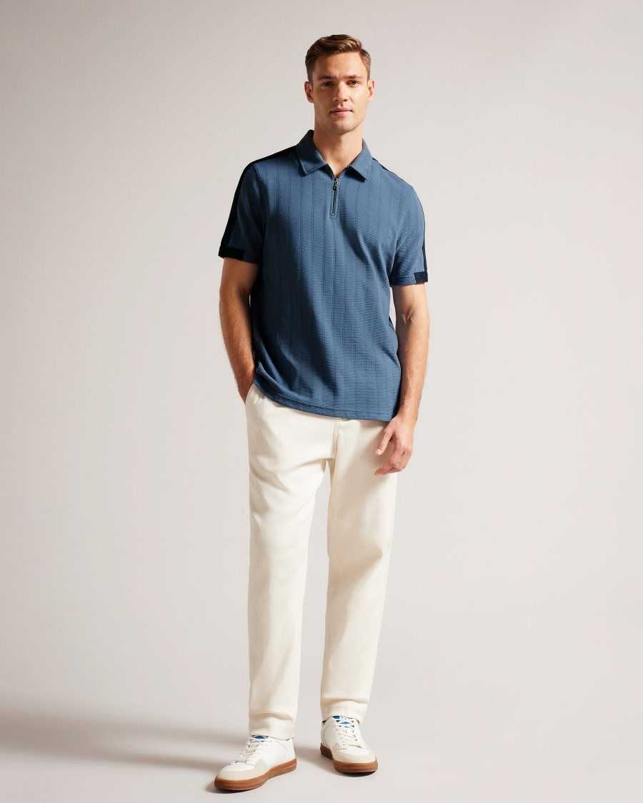 Ted Baker Abloom Short Sleeve Polo Shirt With Zip Medium Blue | 16739-UXJW