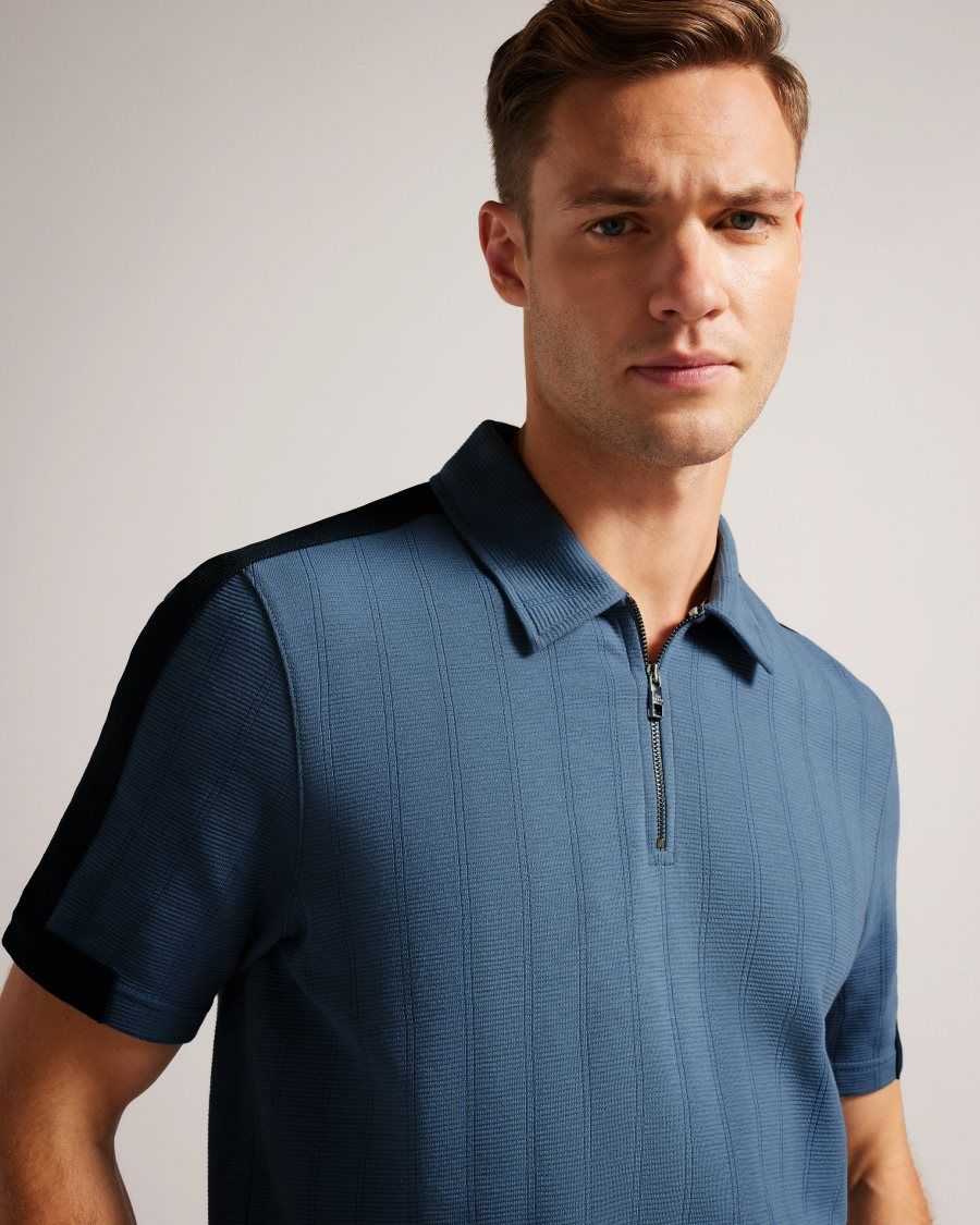 Ted Baker Abloom Short Sleeve Polo Shirt With Zip Medium Blue | 16739-UXJW