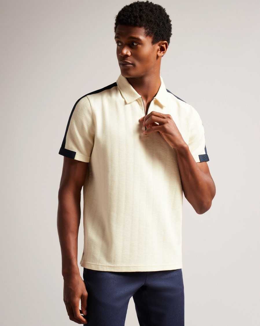 Ted Baker Abloom Short Sleeve Polo Shirt With Zip Natural | 56941-JKQG