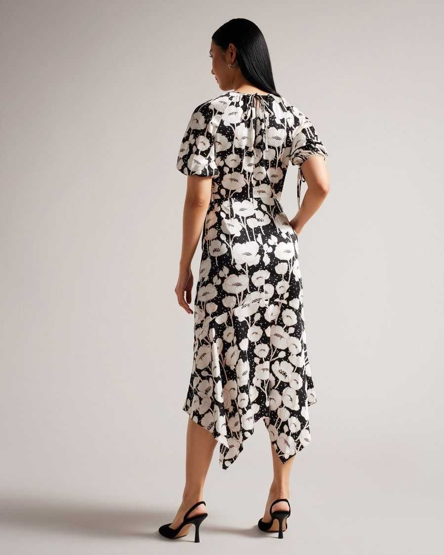 Ted Baker Abriee Puff Sleeve Midi Dress Black | 84120-PRFO