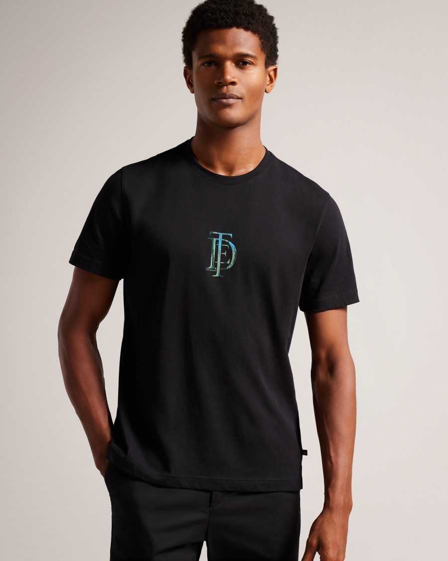 Ted Baker Achram Short Sleeve Regular Fit Logo T-Shirt Black | 57130-JXWG