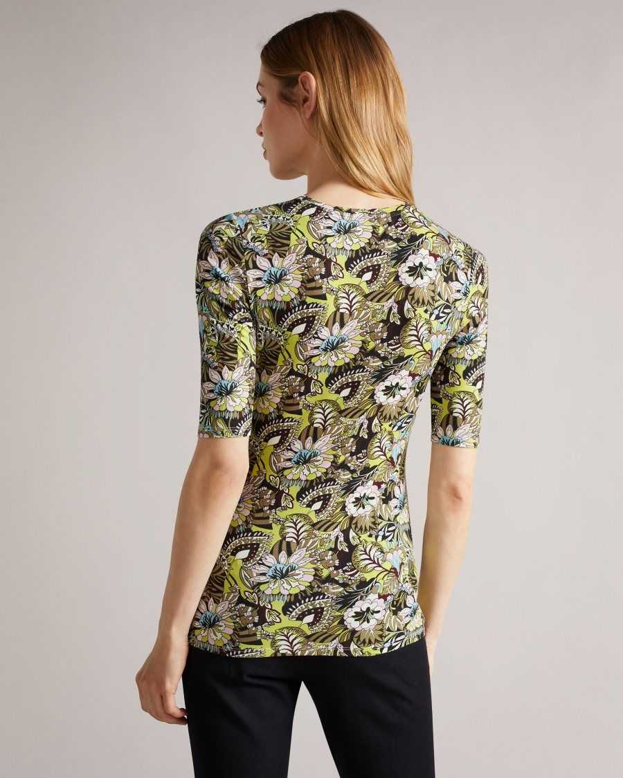 Ted Baker Adria High Neck Printed Top Bright Green | 01523-HBWN