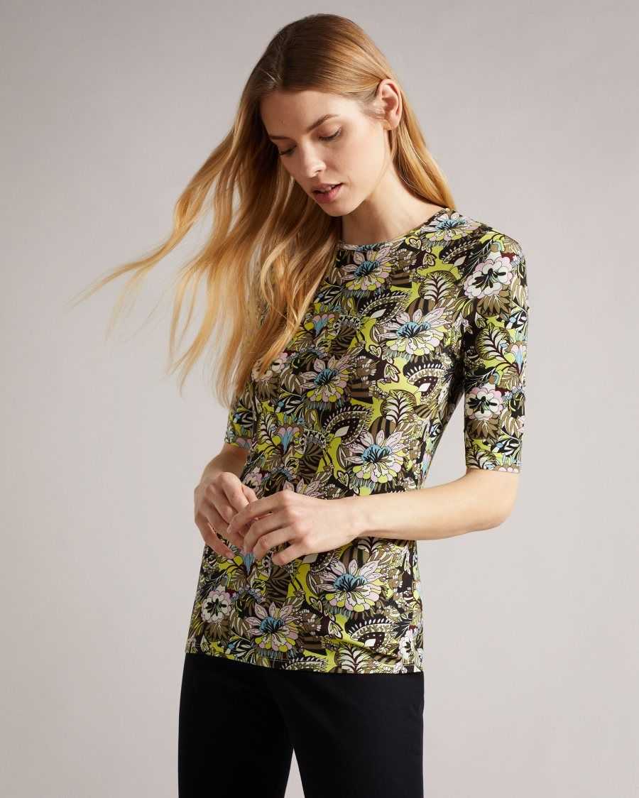 Ted Baker Adria High Neck Printed Top Bright Green | 01523-HBWN