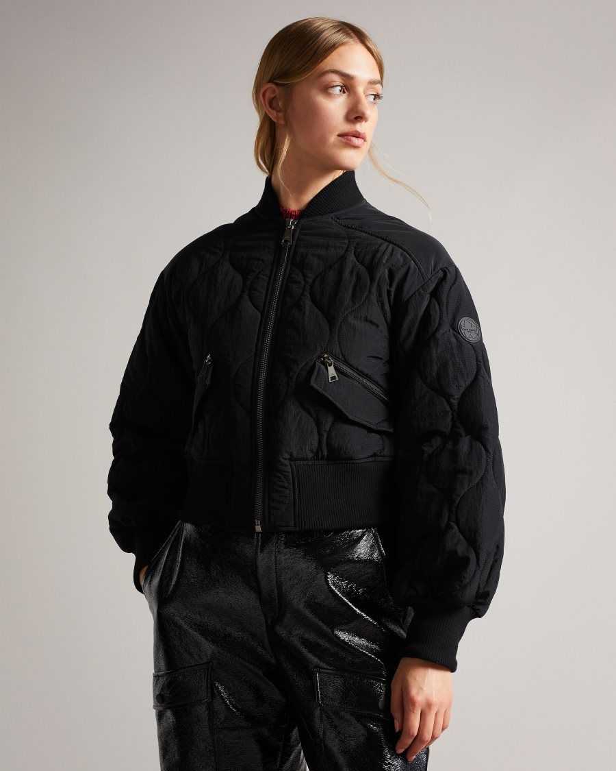 Ted Baker Aelexis Onion Quilted Bomber Jacket Black | 95478-BRQN