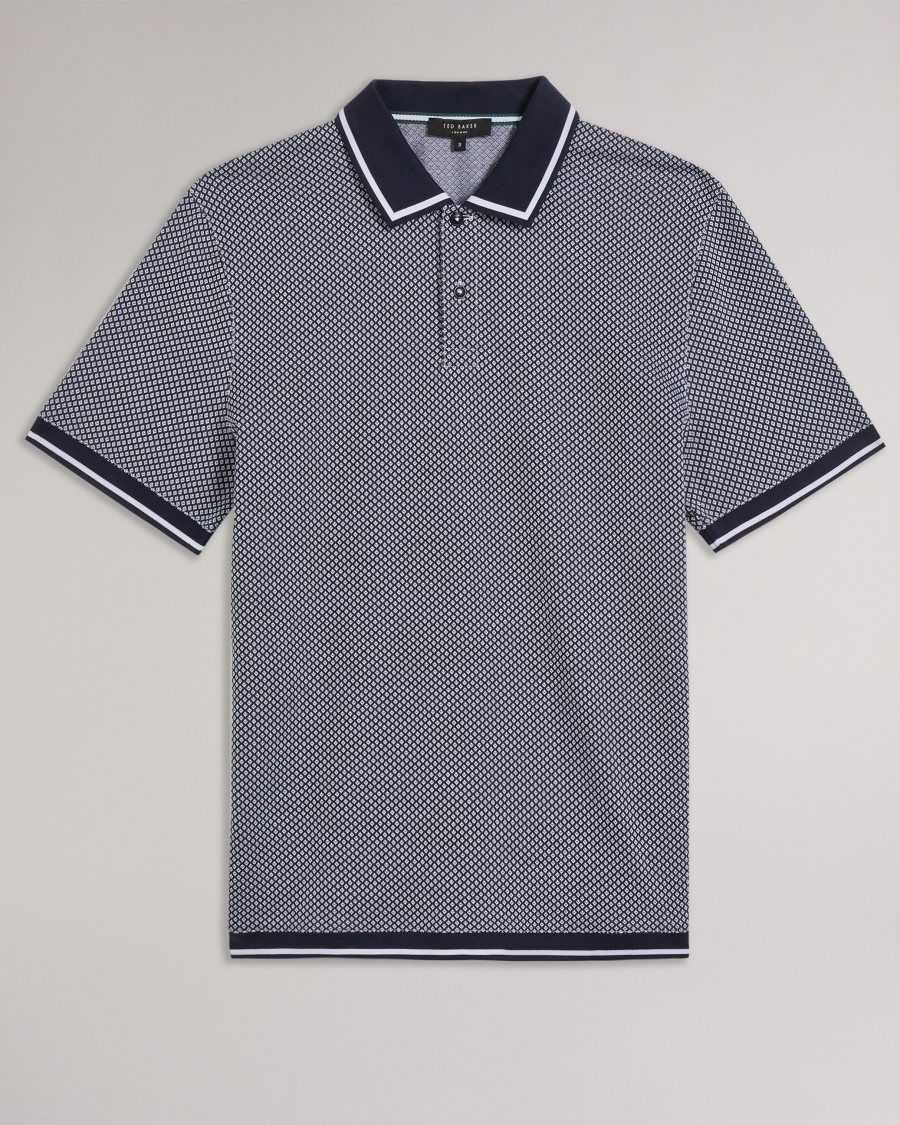 Ted Baker Affric Short Sleeve Regular Geo Textured Polo Shirt Navy | 46810-AHPI