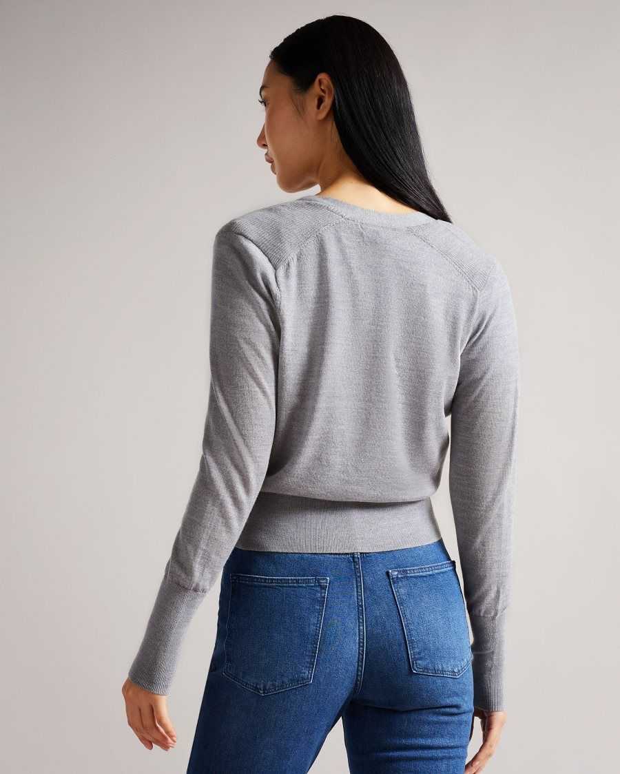 Ted Baker Aiyleen Merino Low V Cardigan Medium Grey | 34619-LIKU