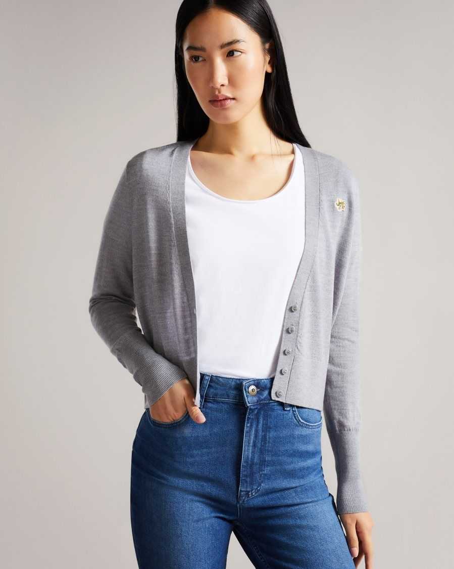 Ted Baker Aiyleen Merino Low V Cardigan Medium Grey | 34619-LIKU