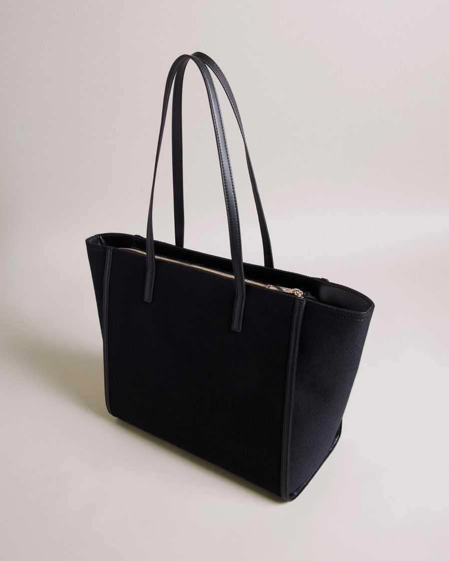 Ted Baker Aksani Large Canvas Tote Bag Jet-Black | 46103-NHOJ