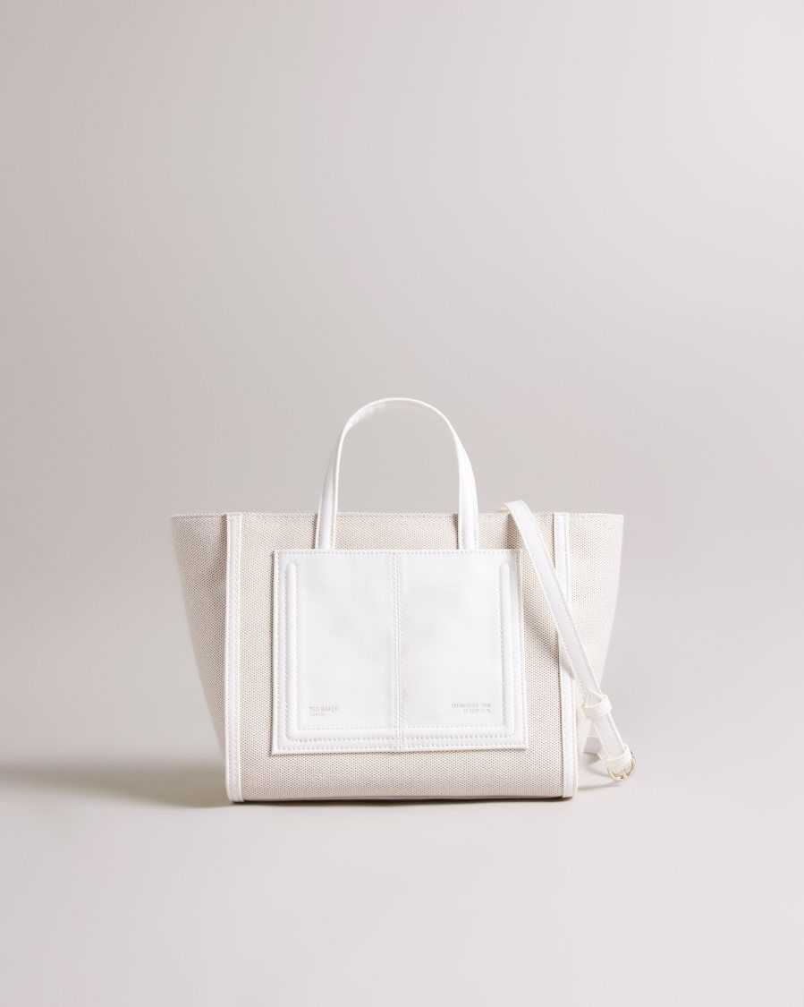 Ted Baker Aksanna Medium Canvas Tote Bag White | 32796-VRQN