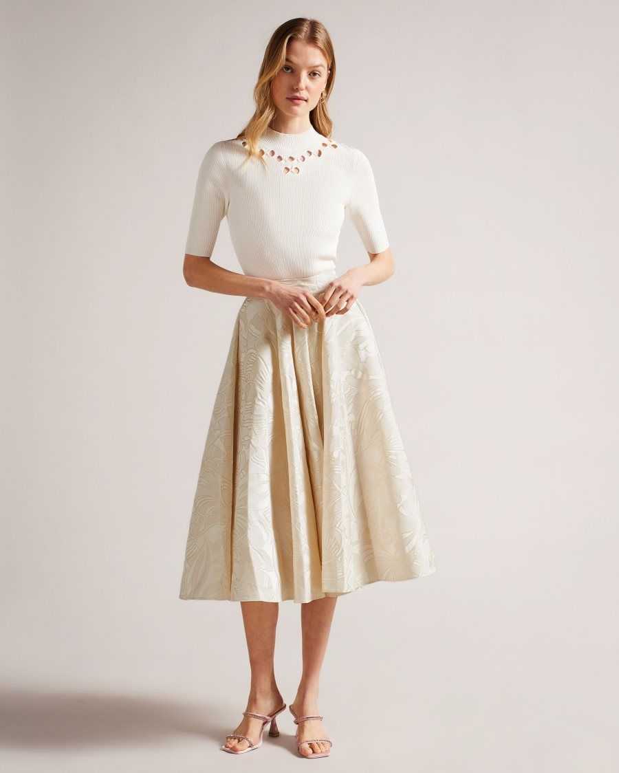 Ted Baker Alannas Jacquard Paisley Full Skirt Natural | 78961-DHVN