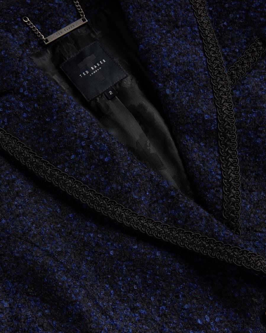 Ted Baker Alenaah Boucle Blazer With Embellished Detail Dark Blue | 18526-SZWV