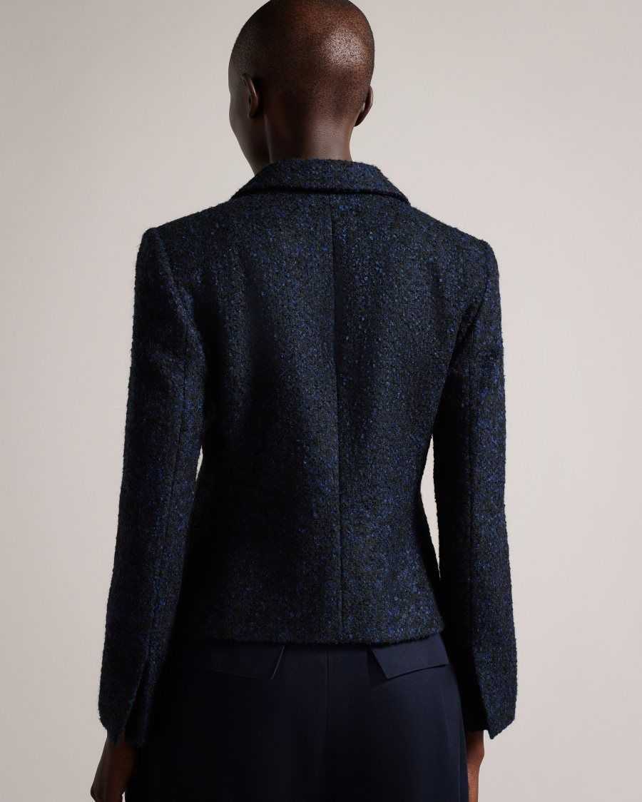 Ted Baker Alenaah Boucle Blazer With Embellished Detail Dark Blue | 18526-SZWV