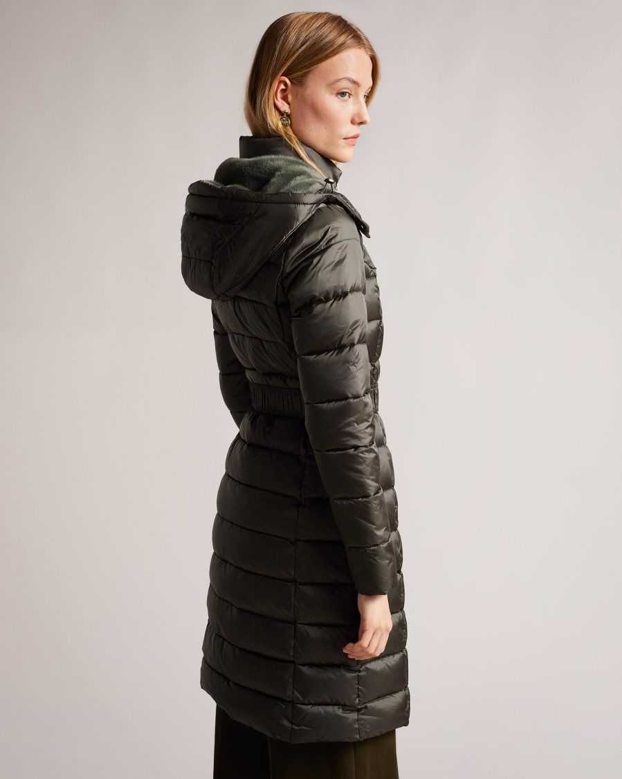 Ted Baker Aliciee Long Padded Showerproof Coat Dark Green | 35816-ARHM