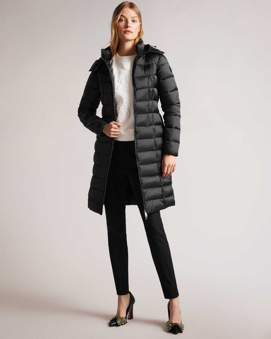 Ted Baker Aliciee Long Padded Showerproof Coat Black | 65890-ALXY