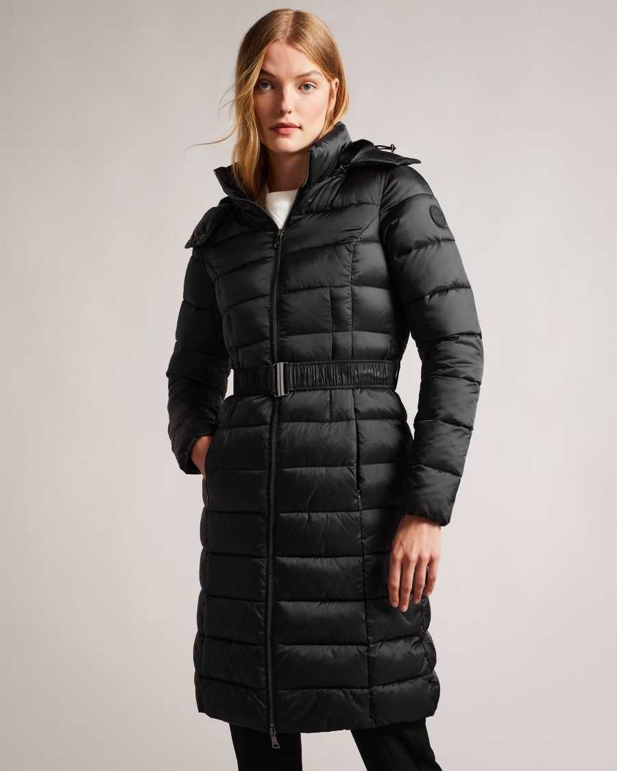 Ted Baker Aliciee Long Padded Showerproof Coat Black | 65890-ALXY