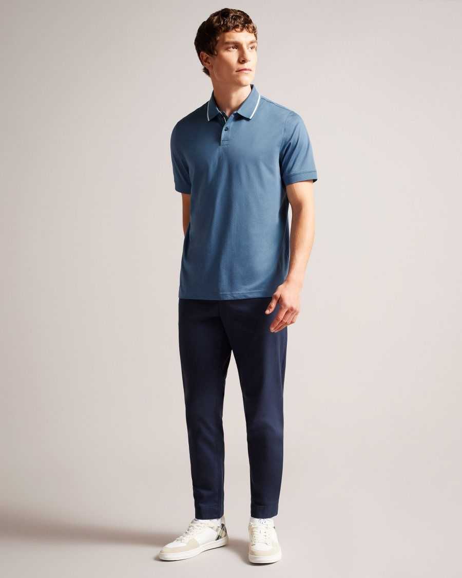 Ted Baker Allard Short Sleeve Polo Shirt Medium Blue | 71689-AUOG