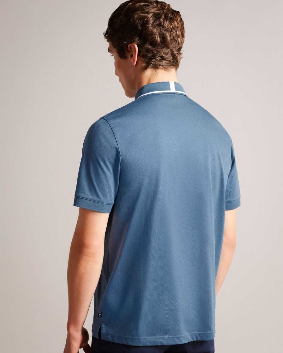 Ted Baker Allard Short Sleeve Polo Shirt Medium Blue | 71689-AUOG