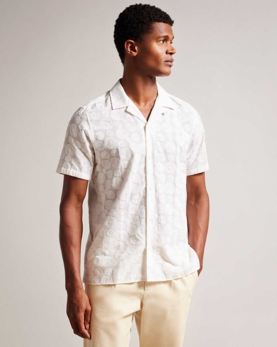 Ted Baker Allbury Short Sleeve Circle Embroidery Shirt White | 56973-HONC