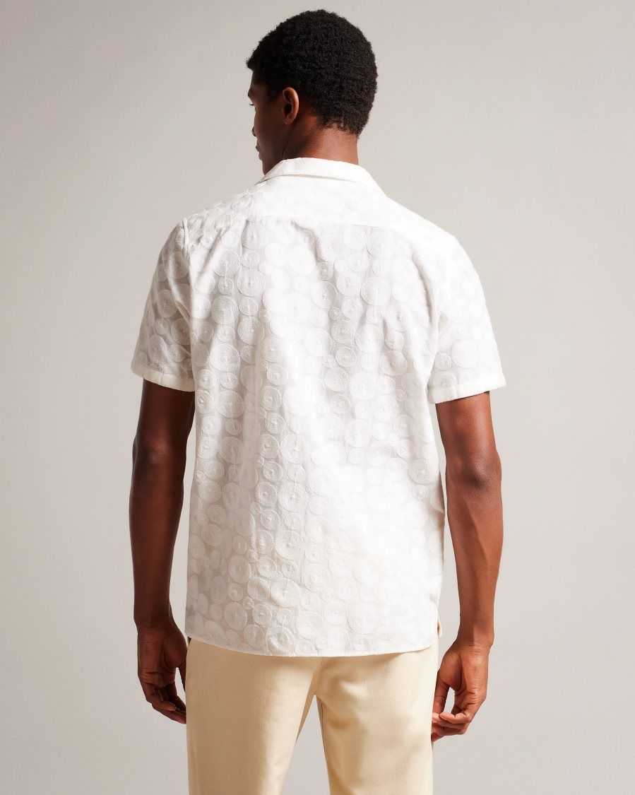 Ted Baker Allbury Short Sleeve Circle Embroidery Shirt White | 56973-HONC