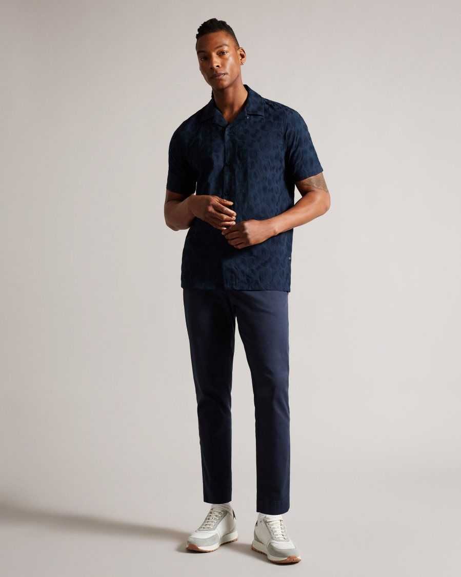 Ted Baker Allbury Short Sleeve Circle Embroidery Shirt Navy | 51682-SLNE